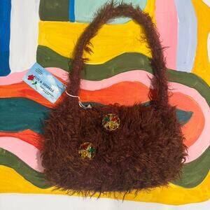 NWT Y2K Fuzzy Brown Red Small Bag Vintage Festival Boho Unique One-of-a-Kind
